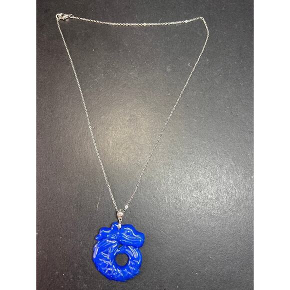 NEW Blue Jade dragon sterling silver pendant and chain - Picture 11 of 12
